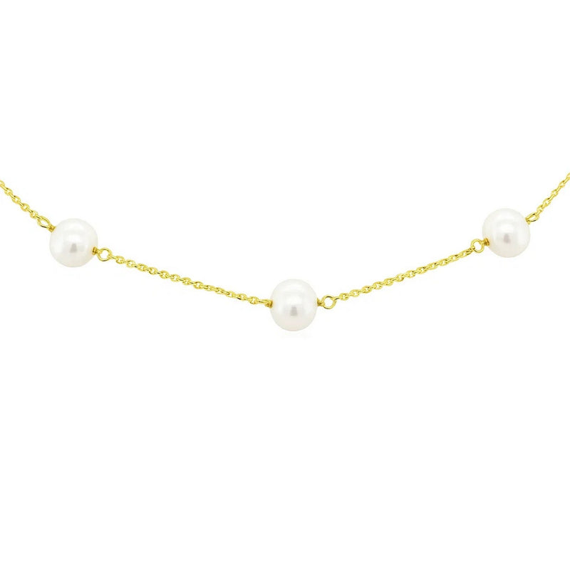 14k Yellow Gold Necklace with White Pearls