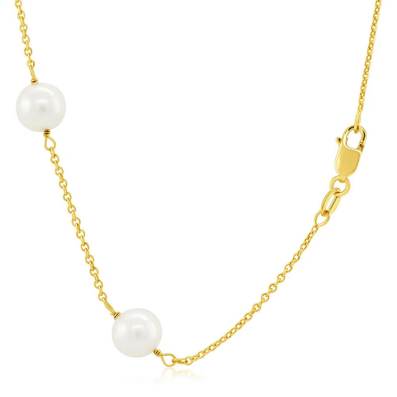 14k Yellow Gold Necklace with White Pearls