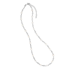Sterling Silver Rhodium Plated Freshwater Pearl Bead Necklace