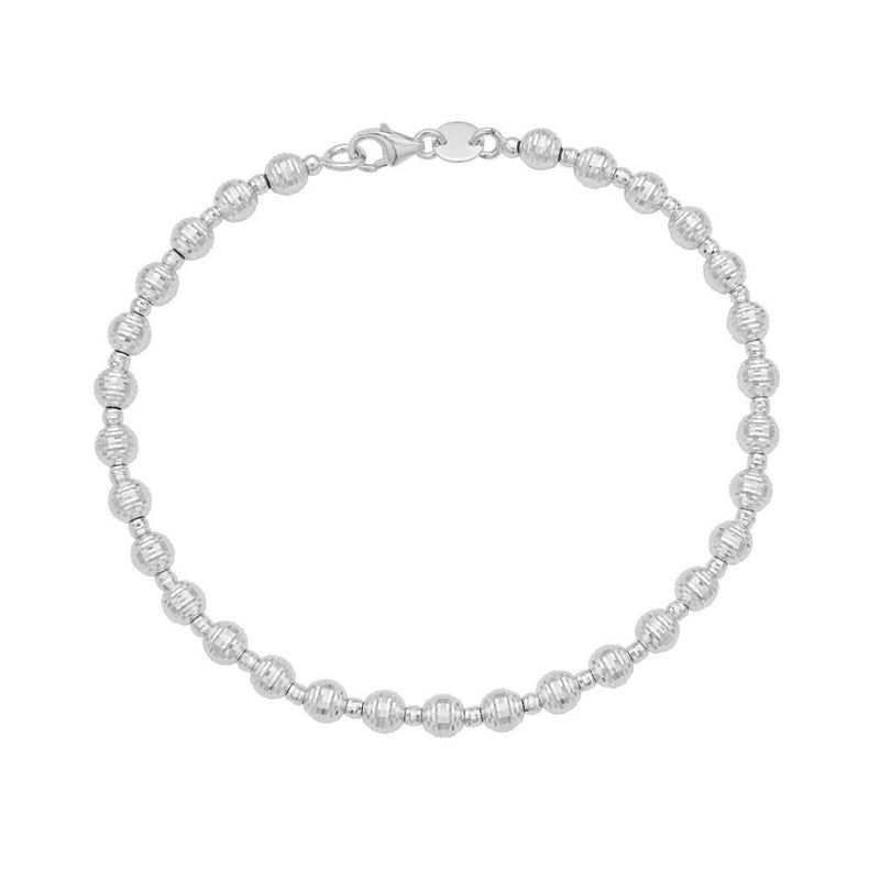 14K White Gold Disco Diamond Cut Bead Bracelet (4.00 mm)