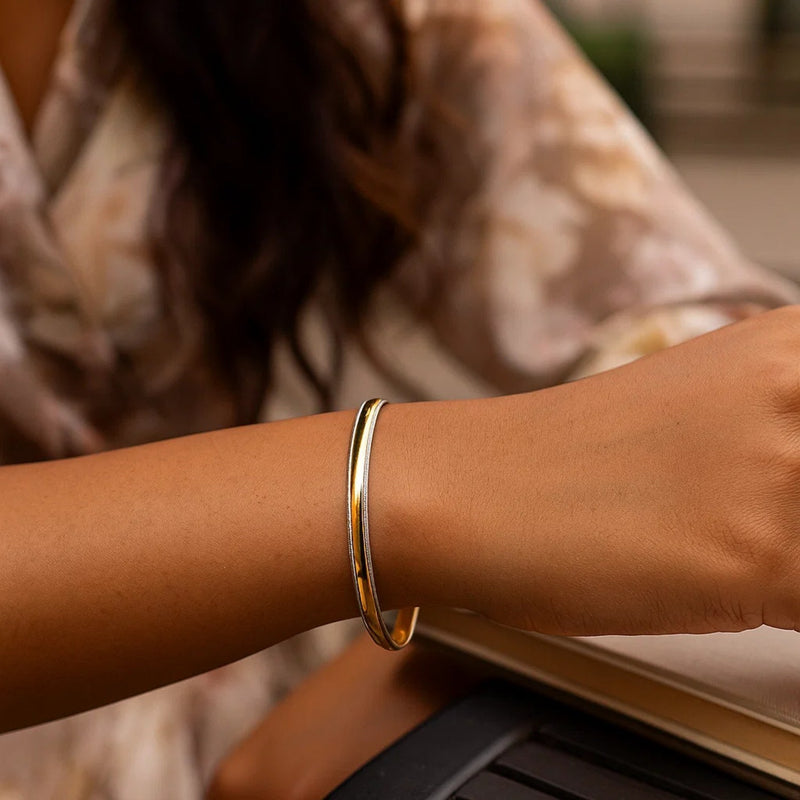 Two Tone Minimalist Bangle in 14K Yellow Gold (4.10 mm)