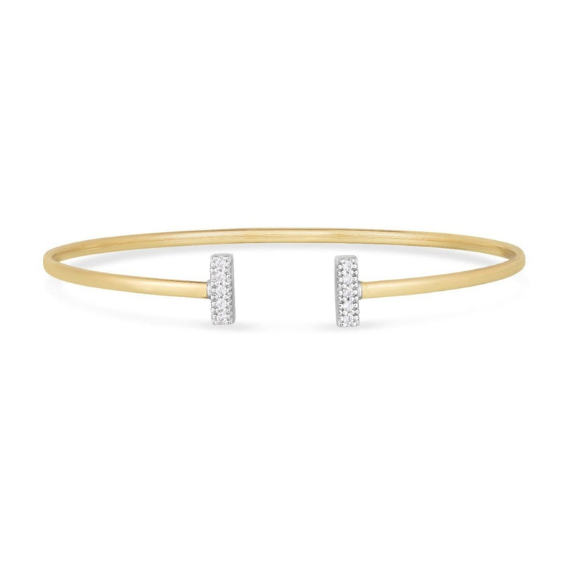 14k Two Tone Gold Diamond Tee Bar Bangle (2.00 mm)