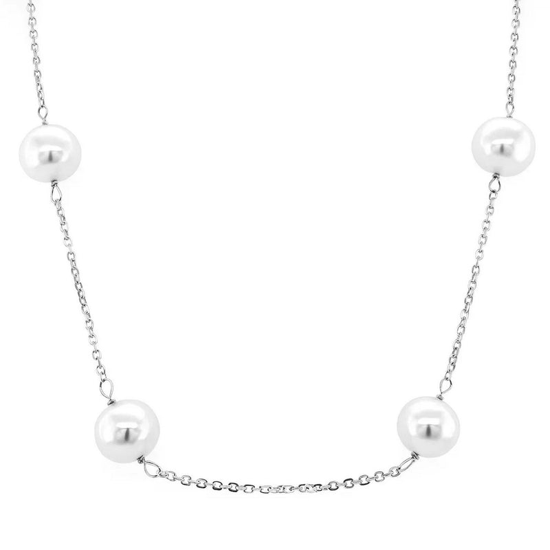 14k White Gold Necklace with White Pearls