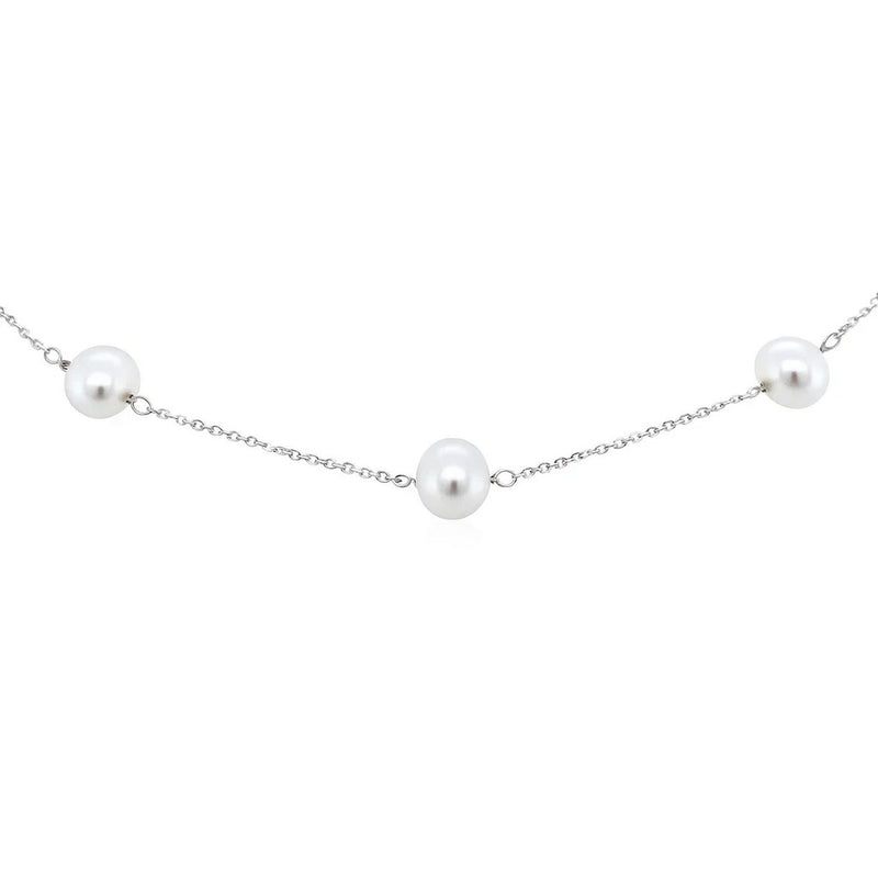 14k White Gold Necklace with White Pearls