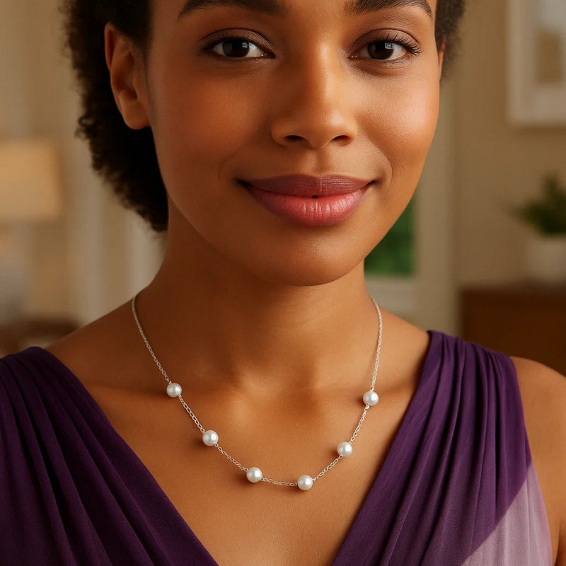 14k White Gold Necklace with White Pearls