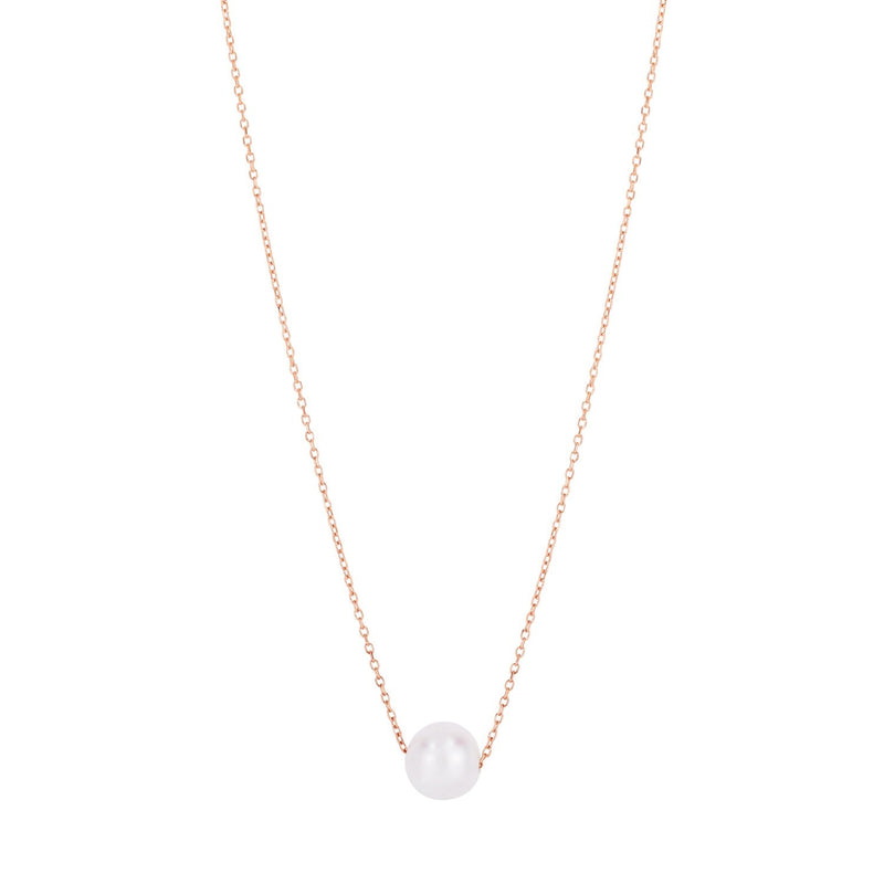 14k Rose Gold Pearl Solitaire Necklace