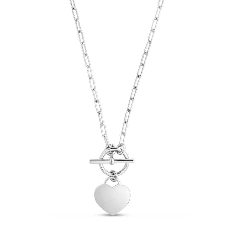 Sterling Silver Rhodium Plated Heart Toggle Necklace