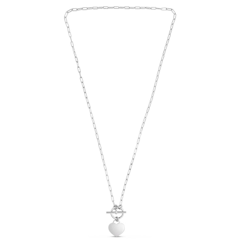 Sterling Silver Rhodium Plated Heart Toggle Necklace
