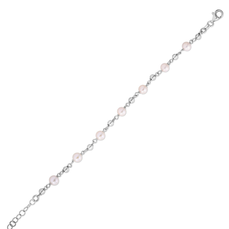 Sterling Silver Rhodium Plated Pearl Bead Bracelet