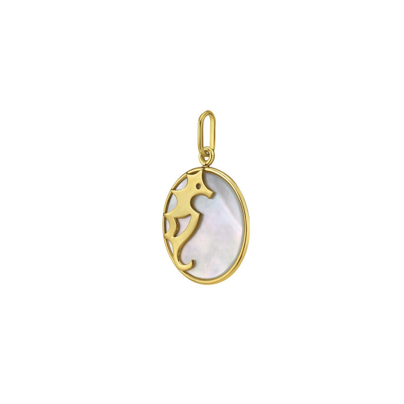 14K Yellow Gold Seahorse MOP Charm Pendant