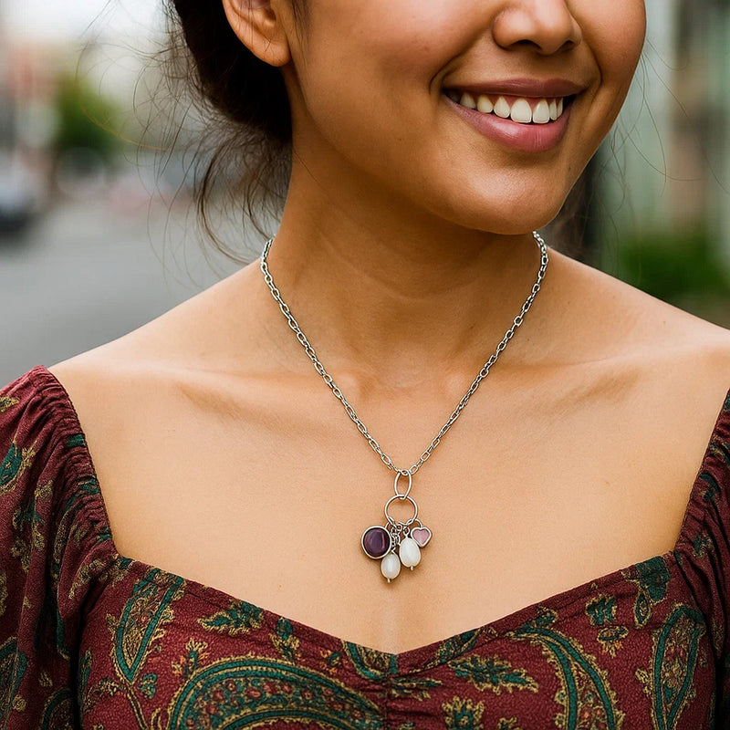 Sterling Silver Rhodium Plated Cubic Zirconia Charm Necklace