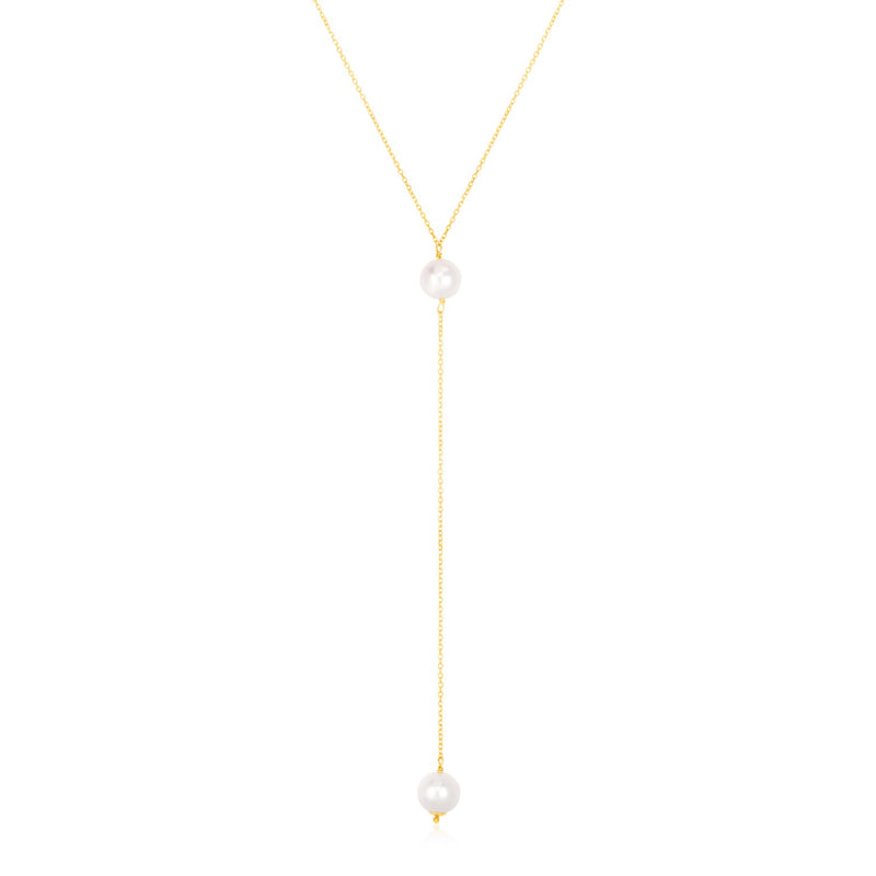 14k Yellow Gold Lariat Necklace with Pearls