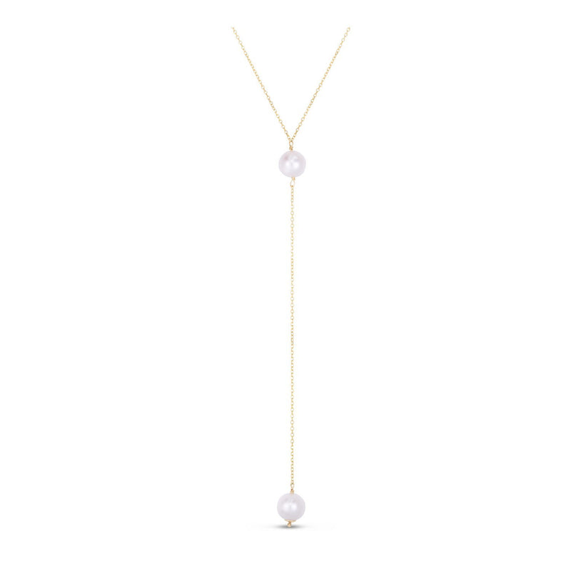 14k Yellow Gold Lariat Necklace with Pearls