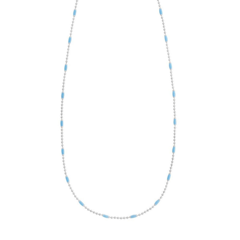 Sterling Silver Rhodium Plated Blue Enamel Beaded Necklace