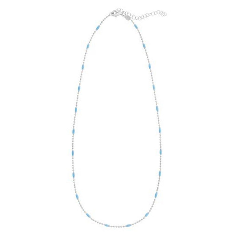 Sterling Silver Rhodium Plated Blue Enamel Beaded Necklace