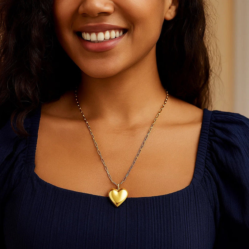 Sterling Silver Gold Plated Puffed Heart Pendant