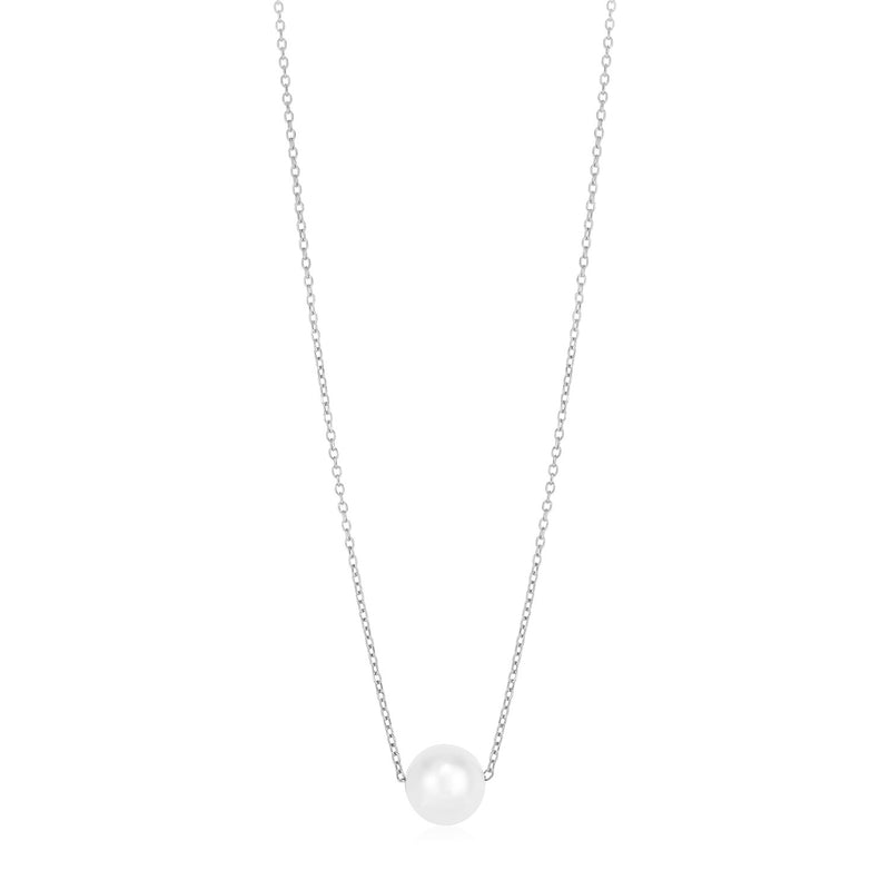 14k White Gold Pearl Solitaire Necklace
