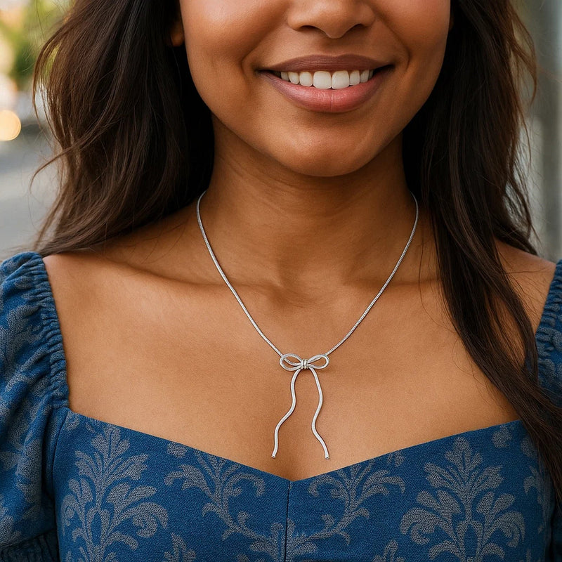Sterling Silver Rhodium Plated Snake Bow Necklace