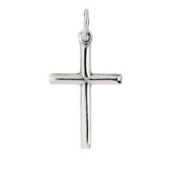 Sterling Silver Rhodium Plated Medium Tube Cross Pendant