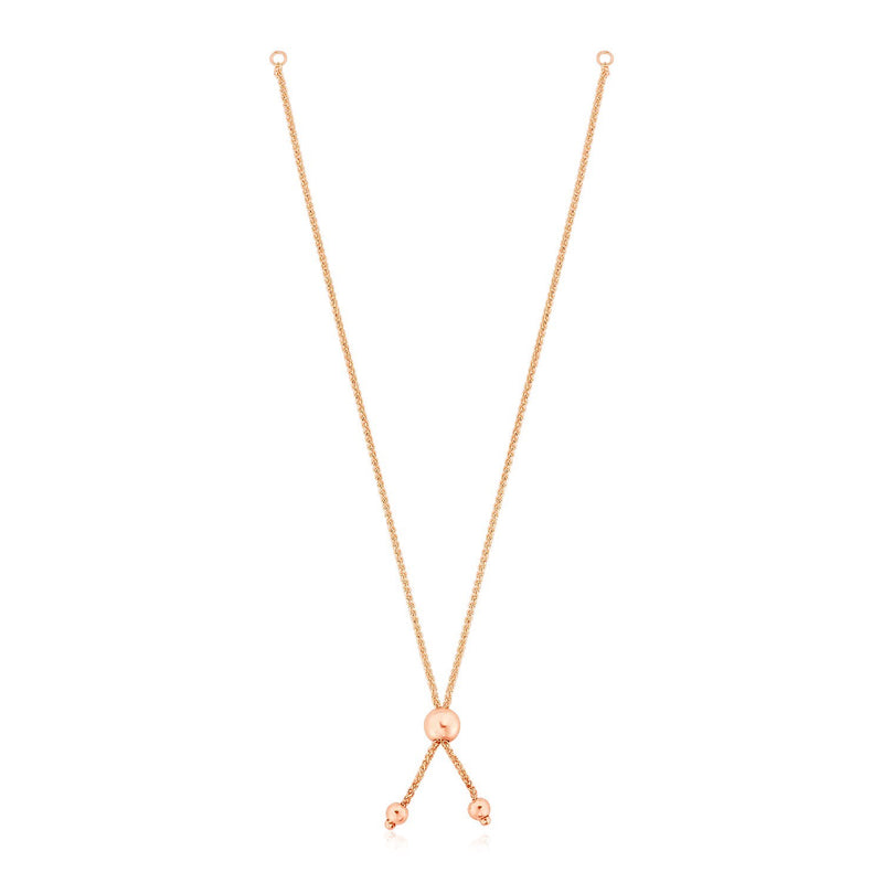 14k Rose Gold Adjustable Friendship Bracelet Chain with Ball Slide