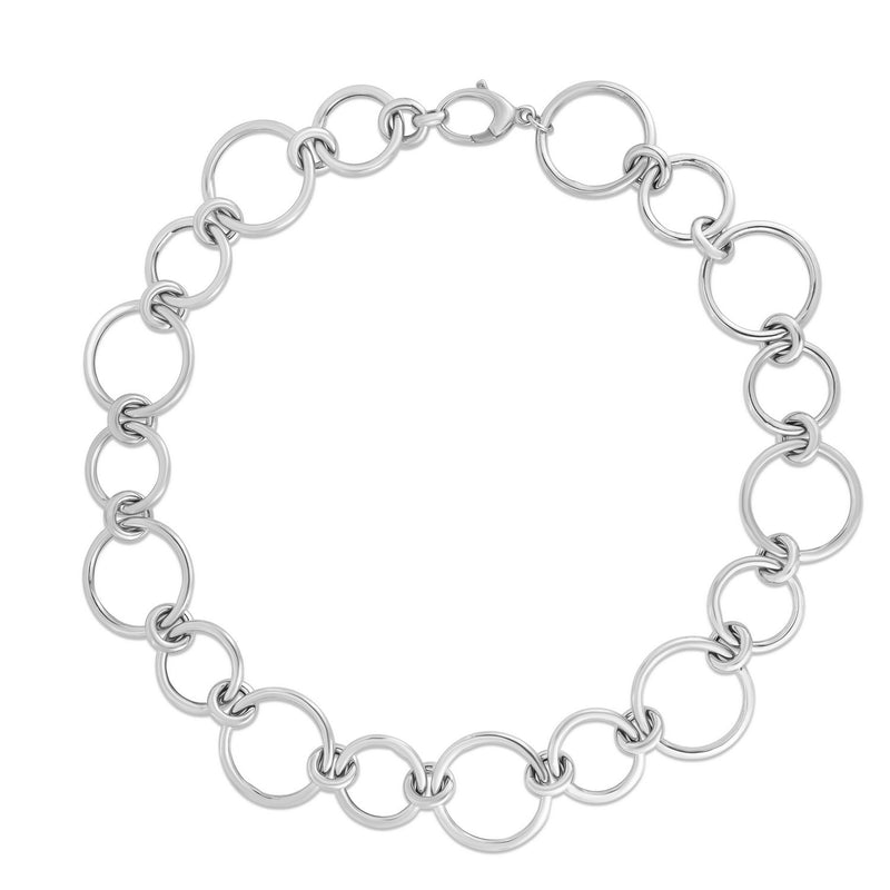 Sterling Silver Rhodium Plated Round Link Necklace