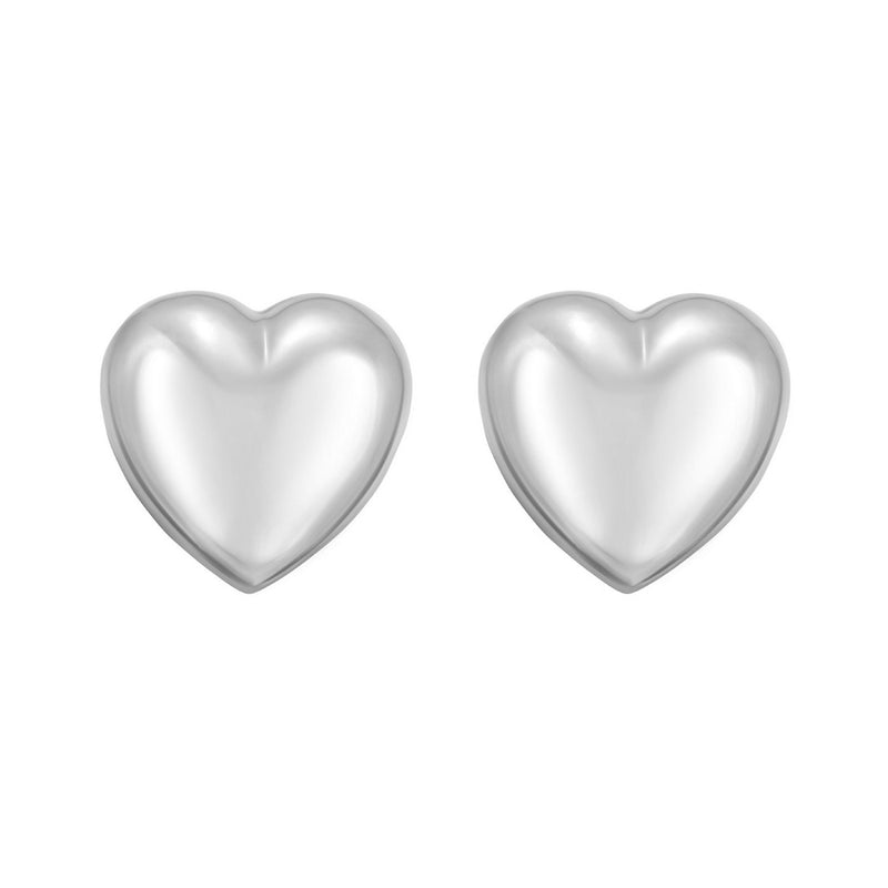 Sterling Silver Rhodium Plated Puffed Large Heart Stud Earrings