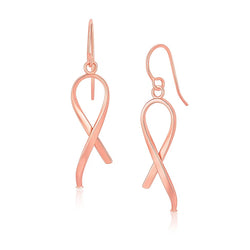 14k Rose Gold Polished Ribbon Style Drop Earrings