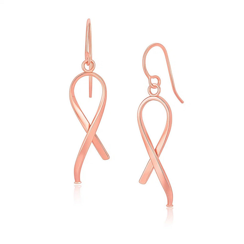 14k Rose Gold Polished Ribbon Style Drop Earrings