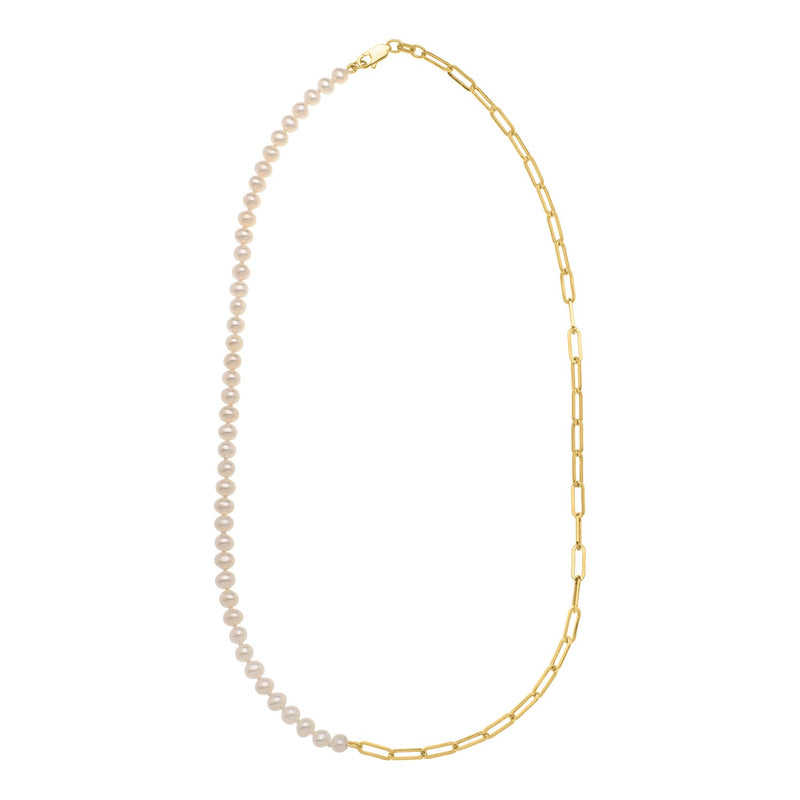 5mm Pearl and Lite Paperclip Necklace in 14K Yellow Gold