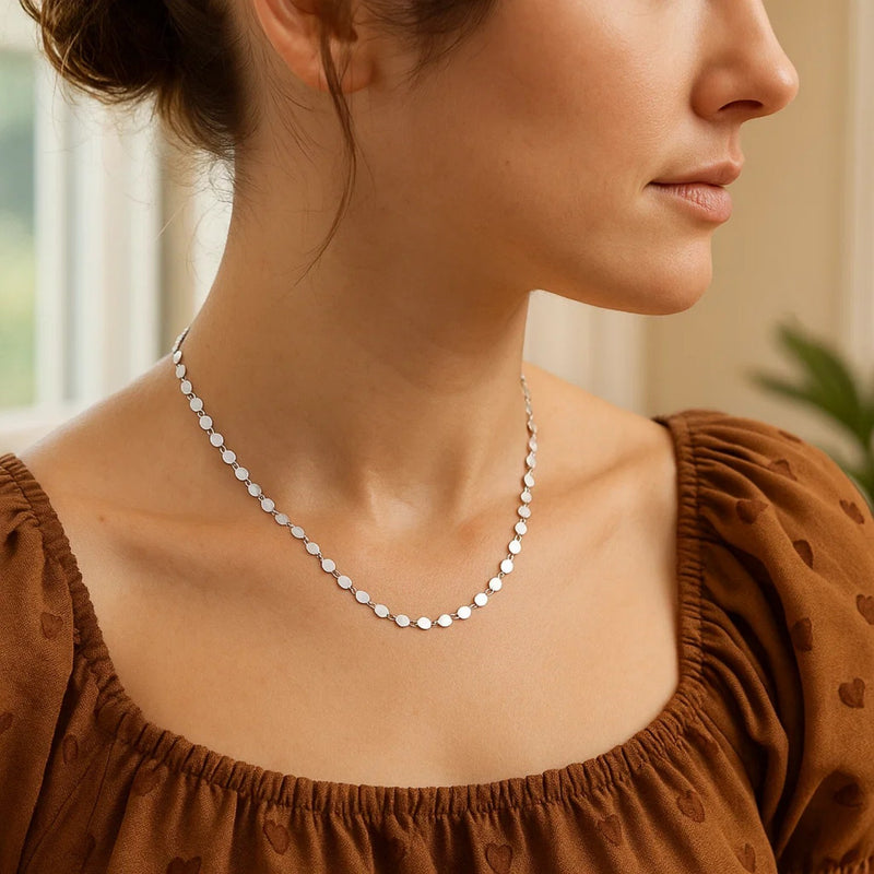 14k White Gold Necklace with Polished Circles