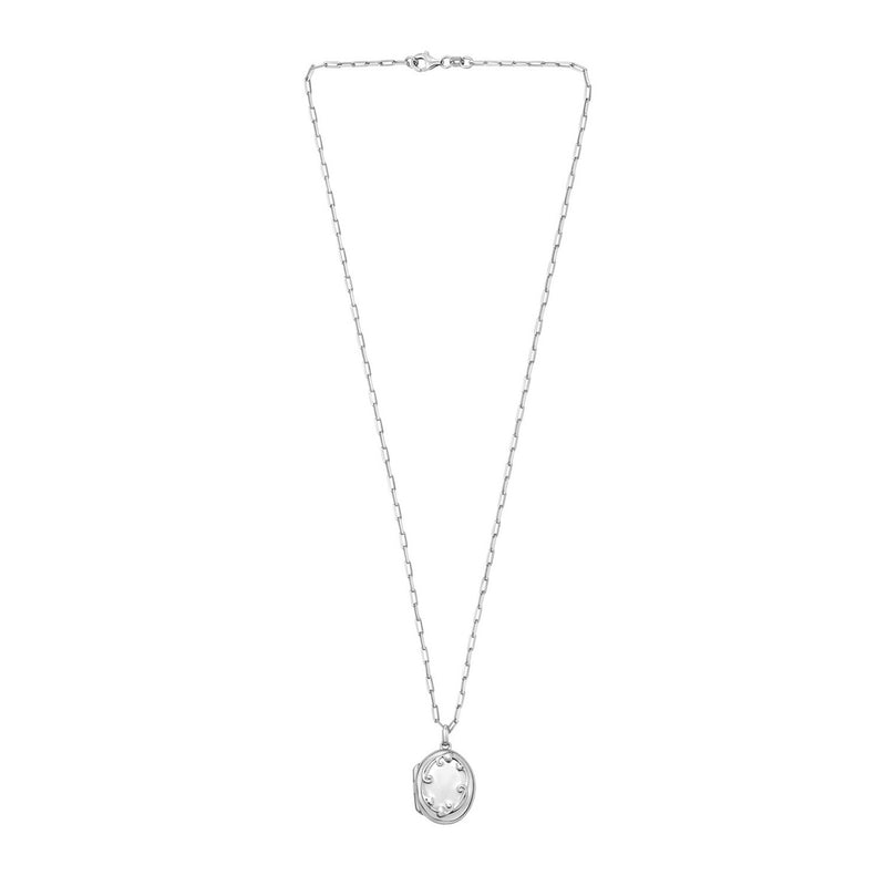 Sterling Silver Rhodium Plated Oval Vine Locket Necklace