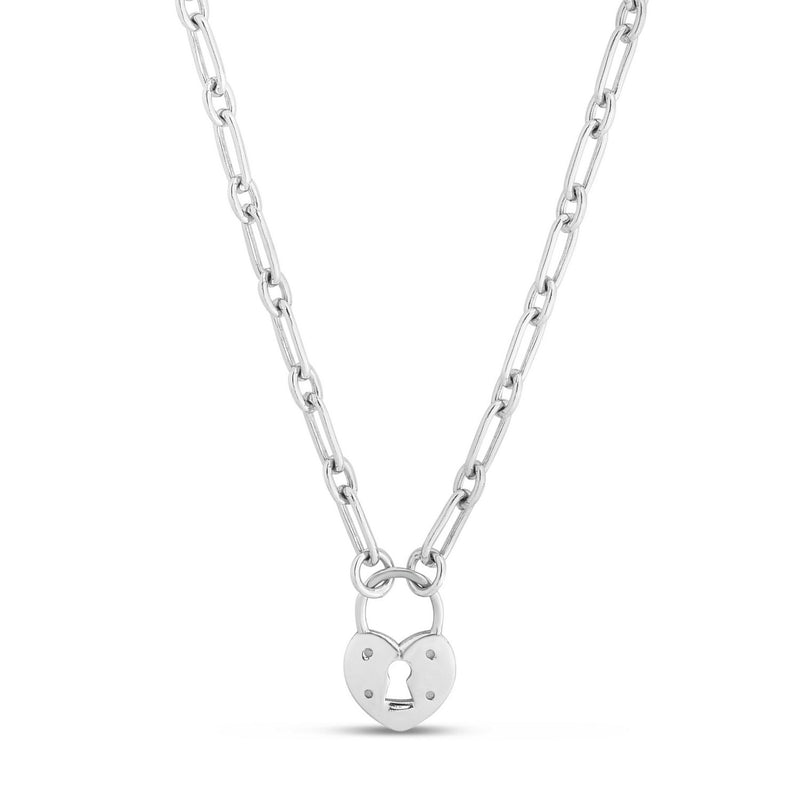 Sterling Silver Rhodium Plated Pad Lock Necklace