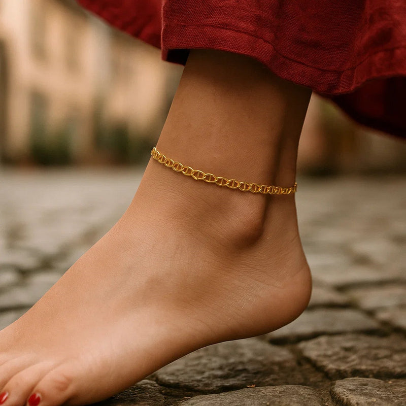 3.2mm 10k Yellow Gold Mariner Link Anklet