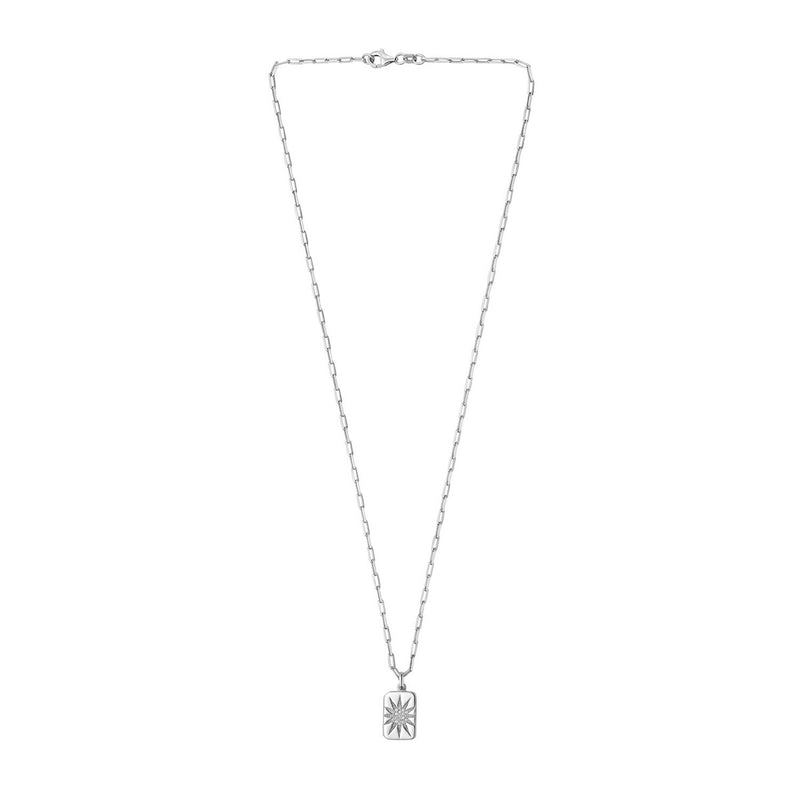Sterling Silver Rhodium Plated Cubic Zirconia Starburst Locket Necklace