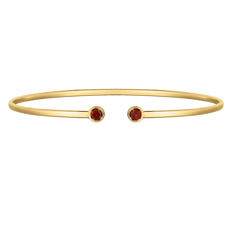 14K Yellow Gold Garnet Open Cuff Bangle (2.00 mm)
