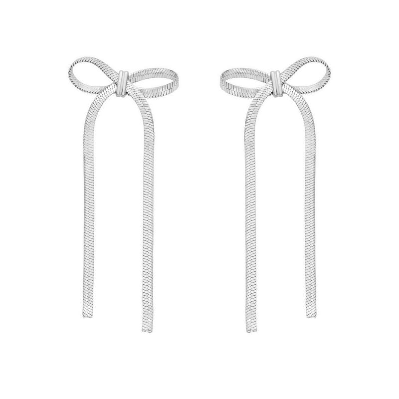 Sterling Silver Snake Chain Drop Dangle Bow Earrings