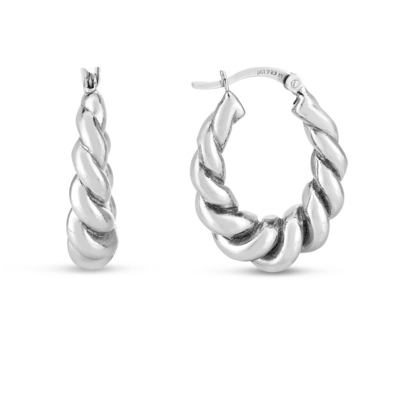 Sterling Silver Rhodium Plated Twisted Hoop Earrings