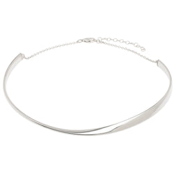 Sterling Silver Rhodium Plated Sculpted Collar Necklace