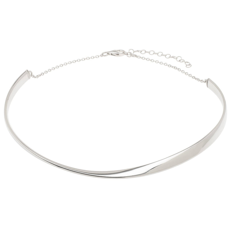 Sterling Silver Rhodium Plated Sculpted Collar Necklace