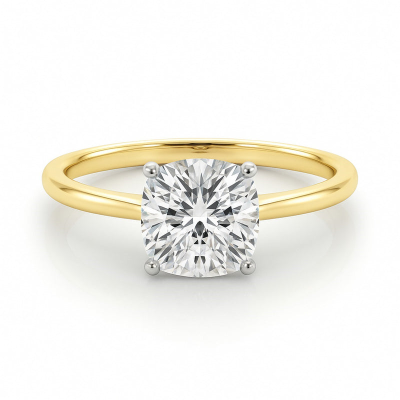 2 Carat Cushion Lab Grown IGI G/VS1 Diamond Solitaire Ring in 10K Yellow Gold