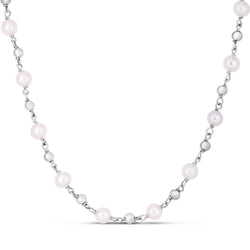 Sterling Silver Rhodium Plated Freshwater Pearl Bead Necklace