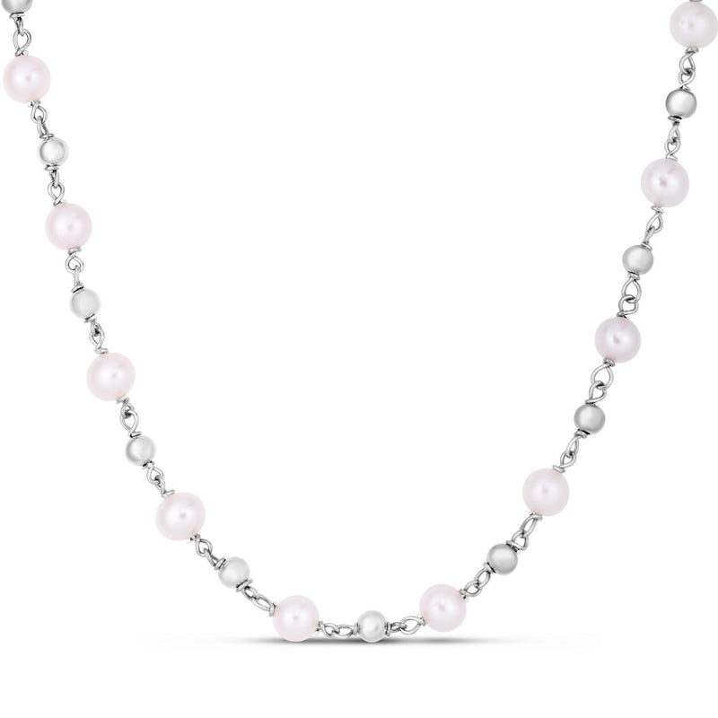 Sterling Silver Rhodium Plated Freshwater Pearl Bead Necklace