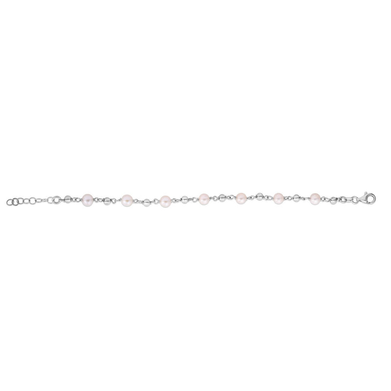 Sterling Silver Rhodium Plated Freshwater Pearl Bead Necklace