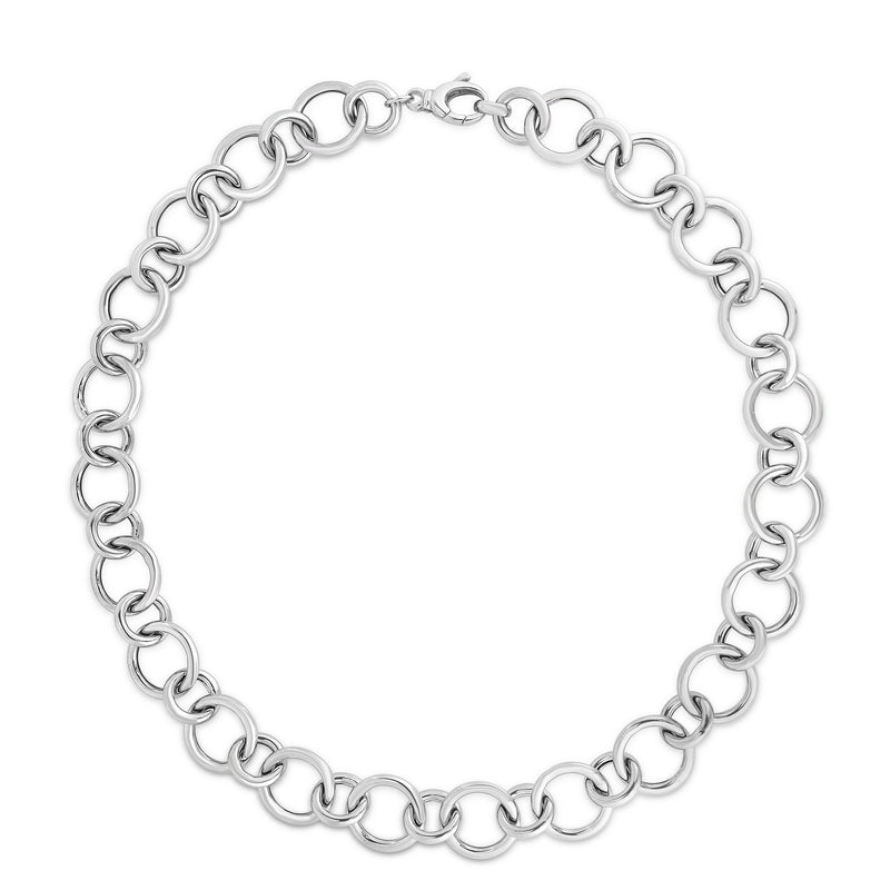 Sterling Silver Rhodium Plated Round Link Necklace
