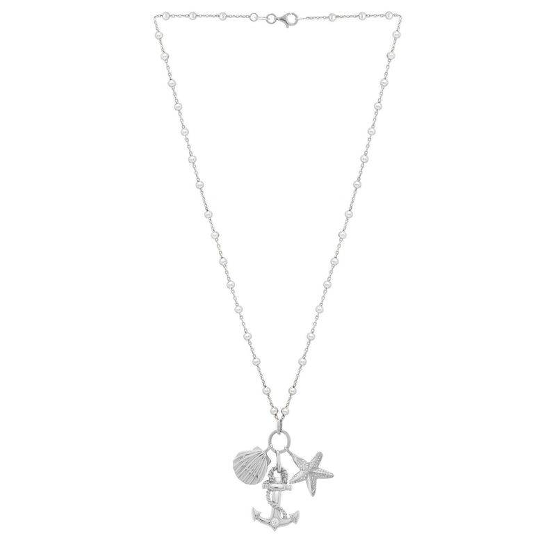 Sterling Silver Rhodium Plated Sea Life Charm Necklace