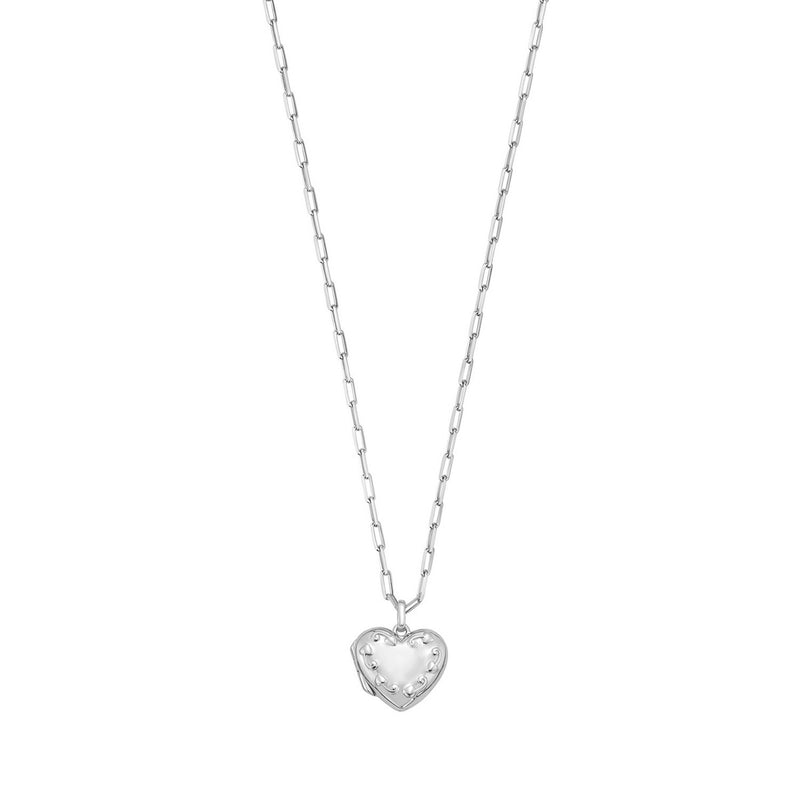 Sterling Silver Rhodium Plated Heart Locket Necklace