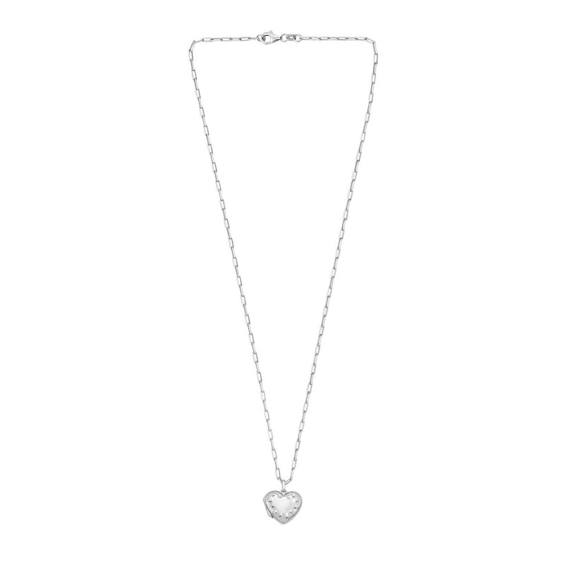 Sterling Silver Rhodium Plated Heart Locket Necklace