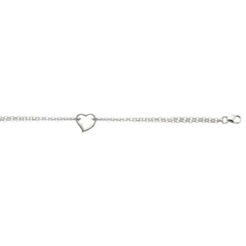 14k White Gold Cable Chain Anklet with Open Heart Station