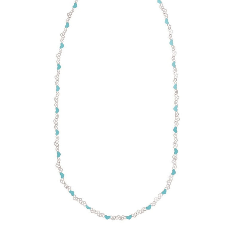 Sterling Silver Rhodium Plated Blue Enamel Hearts Necklace