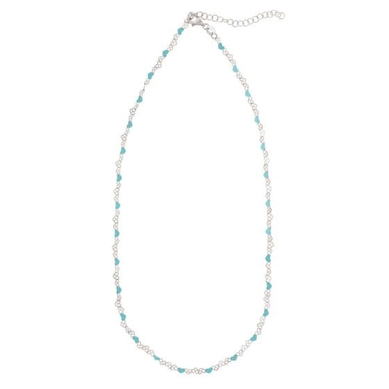 Sterling Silver Rhodium Plated Blue Enamel Hearts Necklace